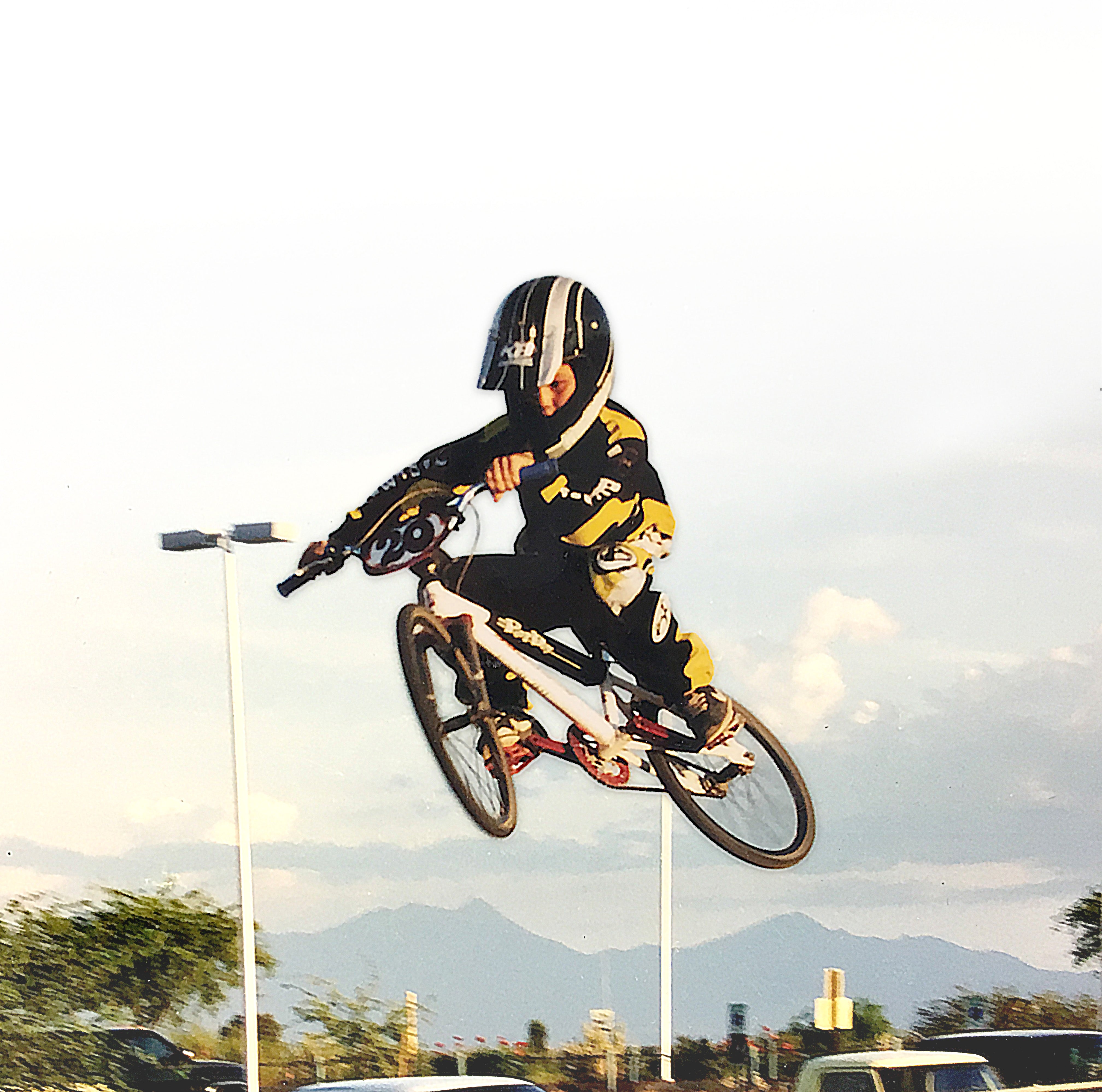 Corben Sharrah as a kid catching air on his BMX.