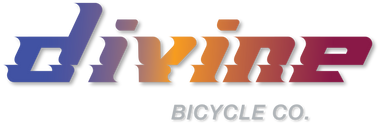 Colorful logo of 'Divine Bicycle Company' with a gradient from blue to yellow to red.