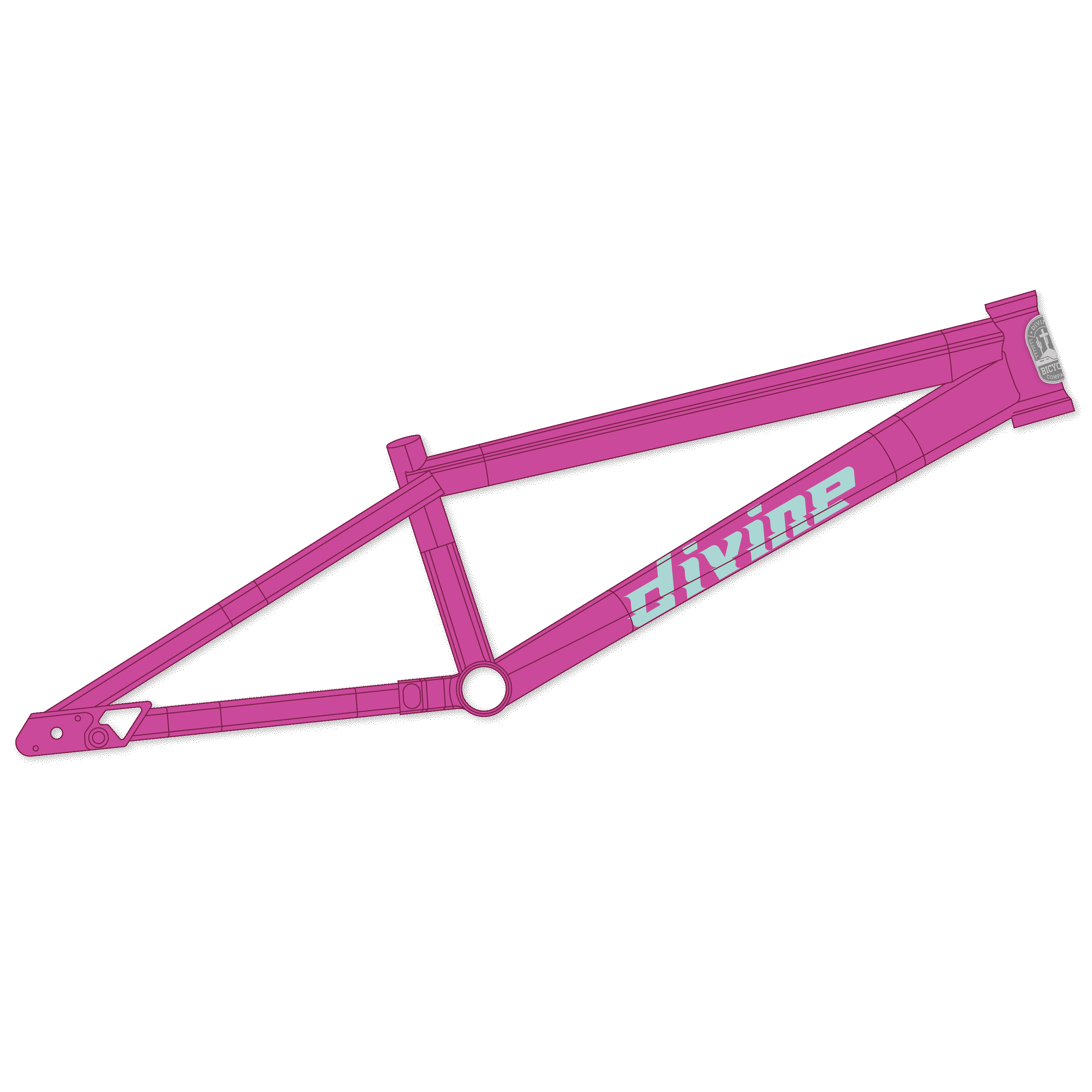 Right side view of the Ascend 1.0 BMX race bike frame showcasing full customization options, including frame color choices and Divine logo placement to match customer preferences.